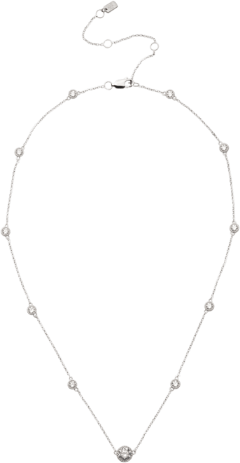 Sterling Silver Cubic Zirconia Station Collar Necklace, 16" + 3" extender