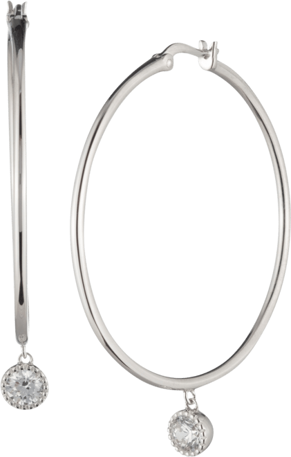 Sterling Silver Cubic Zirconia Charm Hoop Earrings