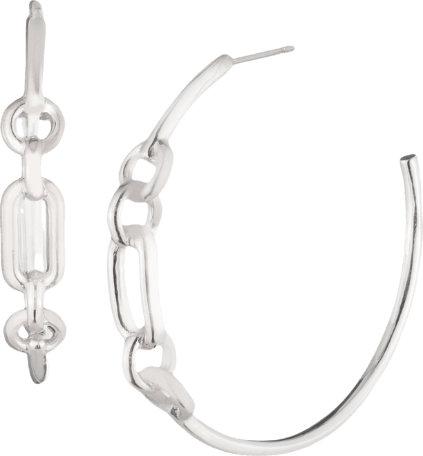 Sterling Silver Medium Link C-Hoop Earrings, 1.38"