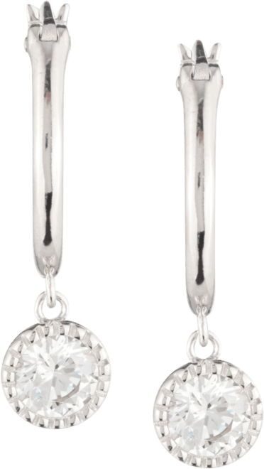 Sterling Silver Cubic Zirconia Charm Huggie Hoop Earrings