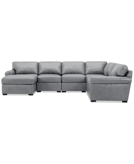 Radley Roll Arm 132" 6-Pc. Leather Square Corner Chaise Sectional, Exclusively at Macy's