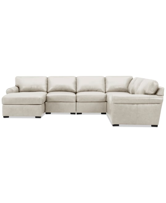 Radley Roll Arm 132" 6-Pc. Leather Square Corner Chaise Sectional, Exclusively at Macy's