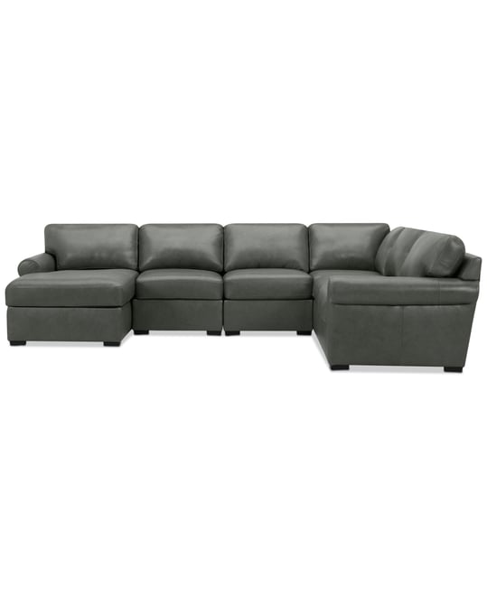 Radley Roll Arm 132" 6-Pc. Leather Square Corner Chaise Sectional, Exclusively at Macy's