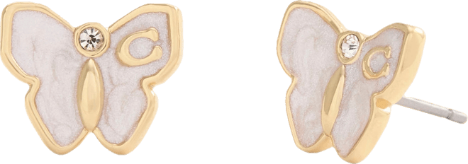 White Enamel Signature Butterfly Stud Earrings