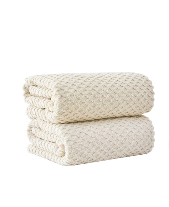 . Quick-Drying Cotton Diamond Waffle Textured 2-Piece Bath Sheet Set