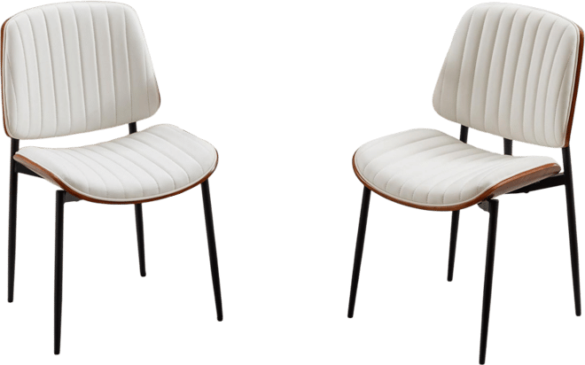 Dining Chairs Set of 2 Mid Century Modern Retro Faux Leather Chair with Upholstered Seat Metal Legs Adjustable Foot