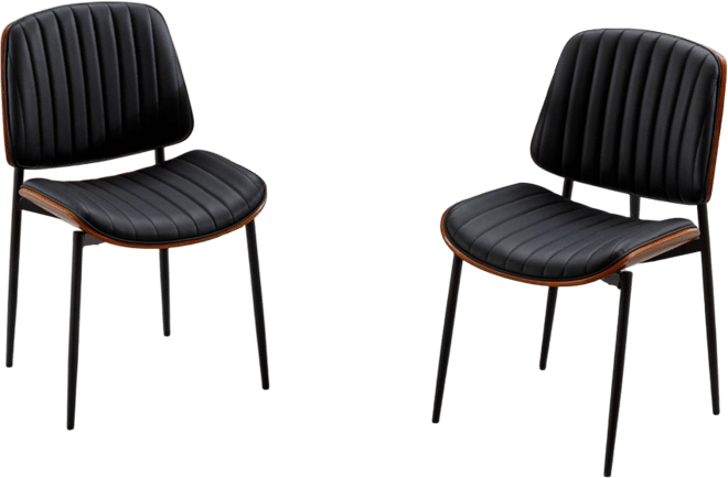 Dining Chairs Set of 2 Mid Century Modern Retro Faux Leather Chair with Upholstered Seat Metal Legs Adjustable Foot