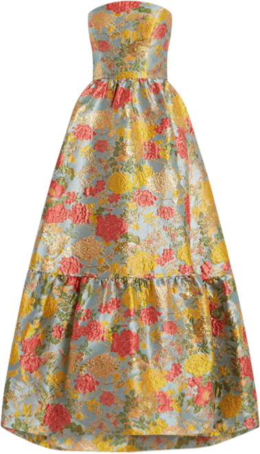 Mac Duggal Women's Strapless Brocade Floral Gown With Ruffle