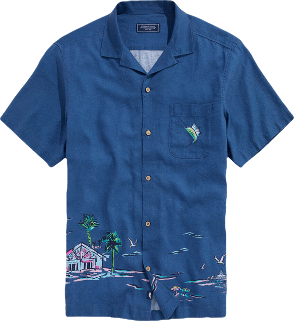Gasparilla Coastline Linen Blend Short-Sleeve Cabana Shirt