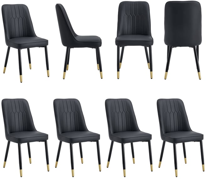 Streamdale Pu Leather Dining Chairs, Black Metal Legs, Set of 8 (Black/Pu)
