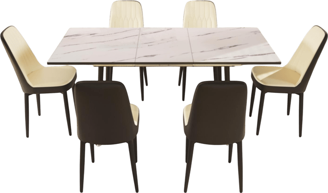 Streamdale 47-63" Expandable Dining Set Table & Cushioned Chairs, Black Legs