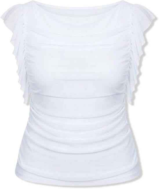 Women's Plus Size Shirred Mesh Top With Shoulder Flounces