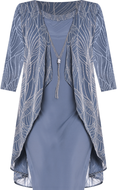 Women's 2.Piece Metallic Print Open-Front Jacket & Scoop-Neck Necklace Dress