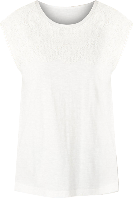 Rafaella Womens Solid Lace Yoke Slub Short Sleeve Top