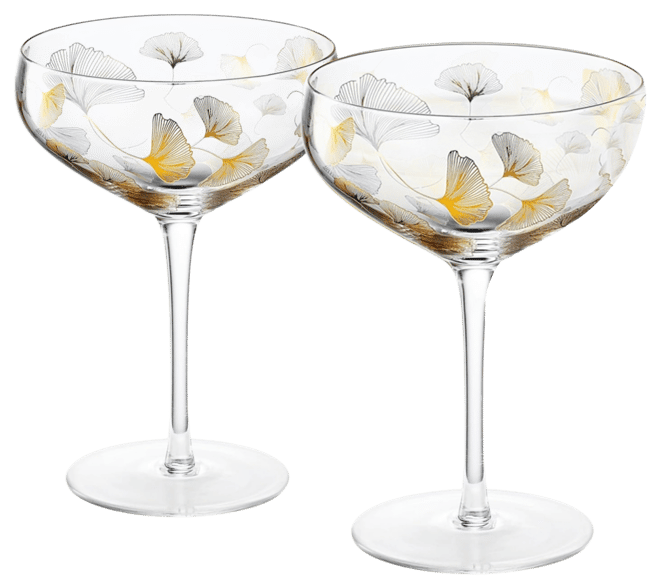 Vintage Ginkgo Leaf Champagne Coupe Glasses, Set of 2