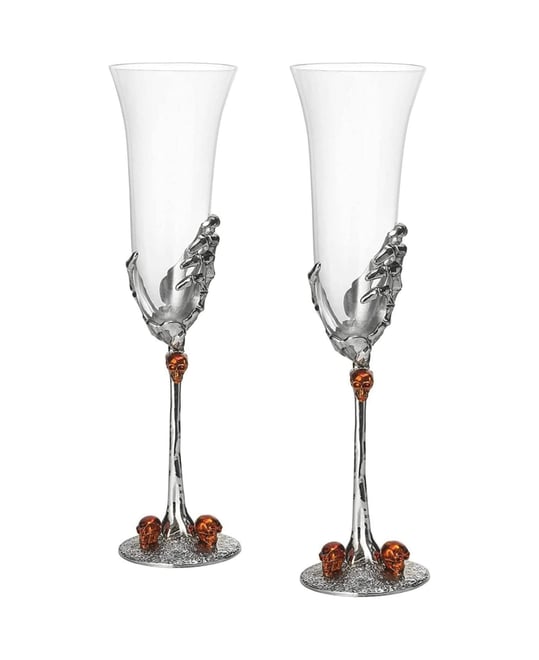 Skeleton Stemmed Champagne Glasses, Set of 2