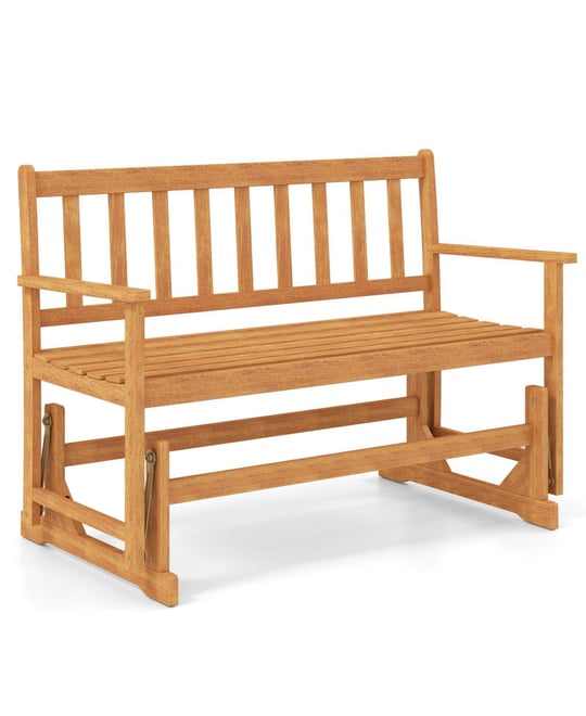 2-Person Outdoor Acacia Wood Glider Bench Patio Swing Rocking Loveseat