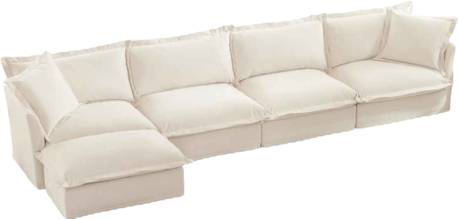 Streamdale 4-Seater Chenille Sectional Sofa with Armrests, Pillows, and Cream Upholstery