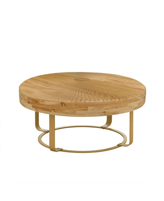 Streamdale Modern Round Coffee Table with Carved Pine Top and Metal Legs