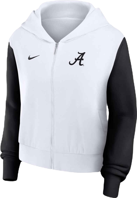 Women's White Alabama Crimson Tide Cropped Beyond Capability Color-Block Script Full-Zip Hoodie