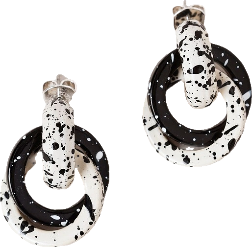 Double Loop Drop Earrings in Black