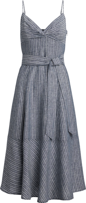 Ralph Lauren Striped Belted Linen Sleeveless Dress