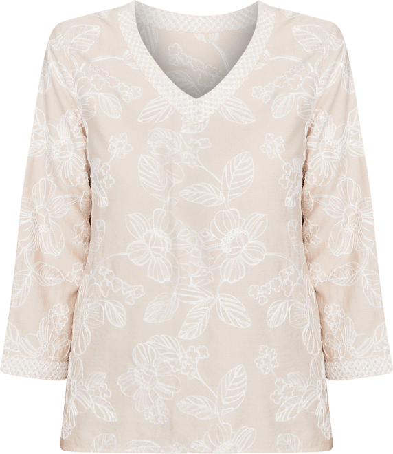 Alfred Dunner Womens 3/4 Sleeve Floral Embroidered Top