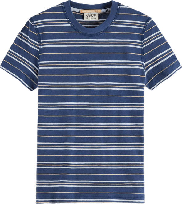 Little and Big Boys Yarn Dyed Linen Blend Striped T-Shirt