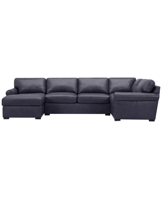 Radley Roll Arm 139" 4-Pc. Leather Square Corner Chaise Sectional, Exclusively at Macy's