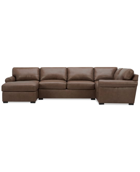 Radley Roll Arm 139" 4-Pc. Leather Square Corner Chaise Sectional, Exclusively at Macy's