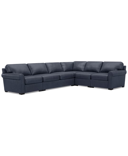 Radley Roll Arm 139" 5-Pc. Leather Square Corner L Sectional, Exclusively at Macy's