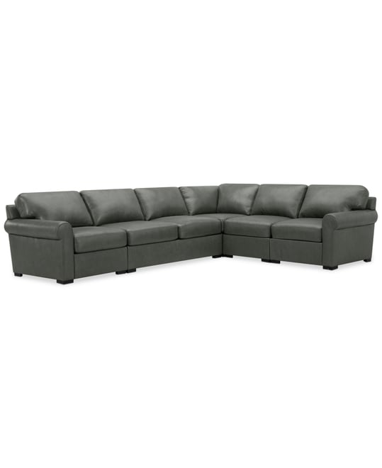 Radley Roll Arm 139" 5-Pc. Leather Square Corner L Sectional, Exclusively at Macy's