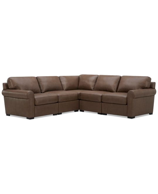 Radley Roll Arm 104" 5-Pc. Leather Square Corner L Sectional, Exclusively at Macy's