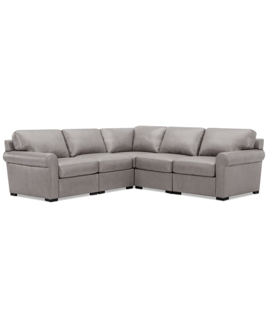 Radley Roll Arm 104" 5-Pc. Leather Square Corner L Sectional, Exclusively at Macy's