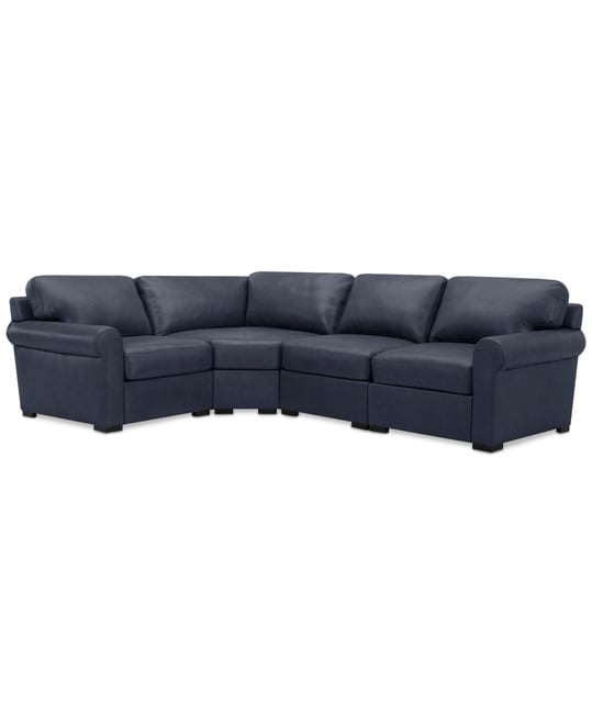 Radley Roll Arm 117" 4-Pc. Leather Wedge Corner L Sectional, Exclusively at Macy's