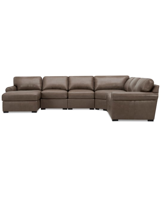 Radley Roll Arm 145" 6-Pc. Leather Wedge Corner Chaise Sectional, Exclusively at Macy's