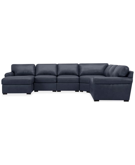 Radley Roll Arm 145" 6-Pc. Leather Wedge Corner Chaise Sectional, Exclusively at Macy's