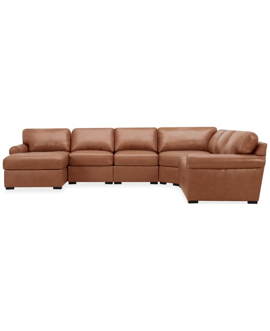Radley Roll Arm 145" 6-Pc. Leather Wedge Corner Chaise Sectional, Exclusively at Macy's