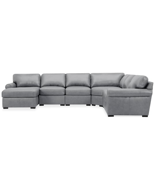 Radley Roll Arm 145" 6-Pc. Leather Wedge Corner Chaise Sectional, Exclusively at Macy's