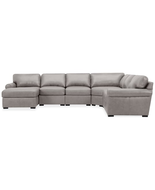 Radley Roll Arm 145" 6-Pc. Leather Wedge Corner Chaise Sectional, Exclusively at Macy's