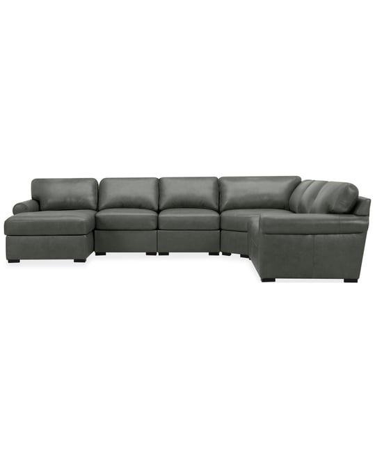 Radley Roll Arm 145" 6-Pc. Leather Wedge Corner Chaise Sectional, Exclusively at Macy's