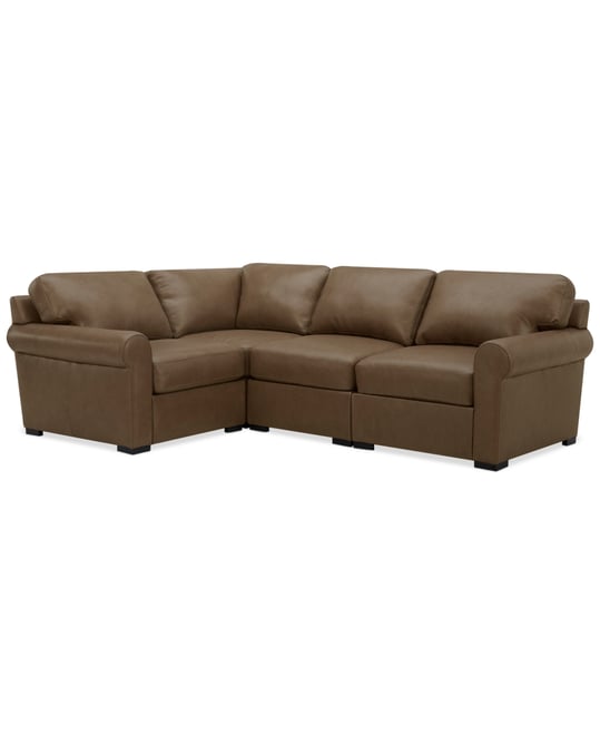 Radley Roll Arm 104" 4-Pc. Leather Square Corner L Sectional, Exclusively at Macy's