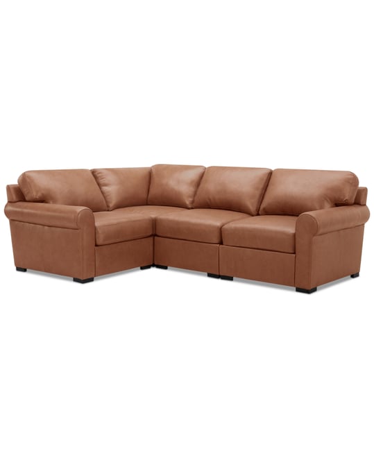 Radley Roll Arm 104" 4-Pc. Leather Square Corner L Sectional, Exclusively at Macy's