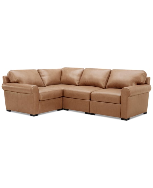 Radley Roll Arm 104" 4-Pc. Leather Square Corner L Sectional, Exclusively at Macy's