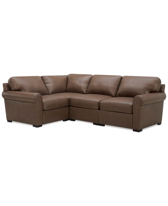 Radley Roll Arm 104" 4-Pc. Leather Square Corner L Sectional, Exclusively at Macy's