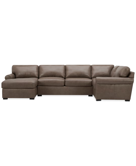 Radley Roll Arm 139" 4-Pc. Leather Square Corner Chaise Sectional, Exclusively at Macy's