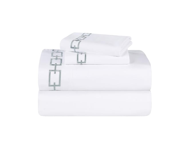 Chain Links Cotton Embroidered Deep Pocket Bed Sheet Set, King