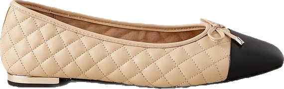 Ballet Flat in Nude/Black Leather