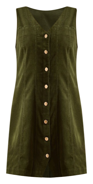 Cord Mini Sleeveless Dress in Khaki