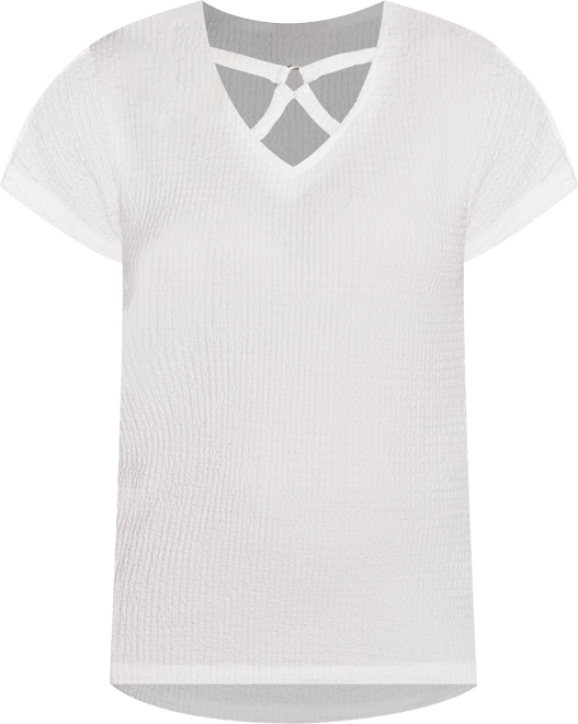 Hearts of Palm Womens Short Sleeve Crinkle Ring Neck Top